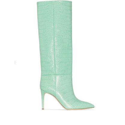 Women Crocodile Print Knee High Boots