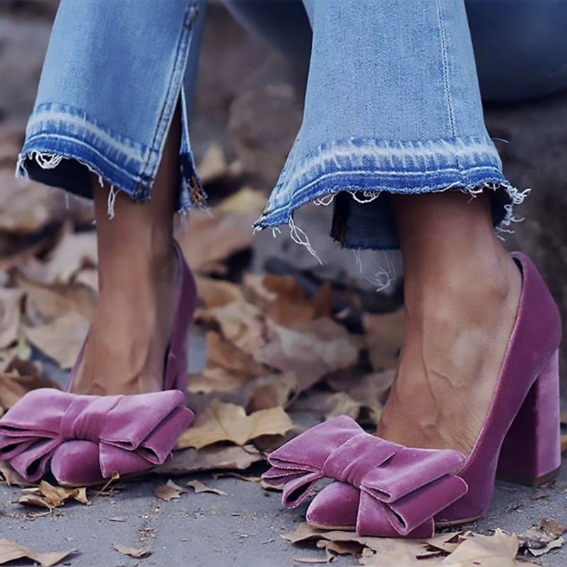Tie Block Heel Pumps Shoes