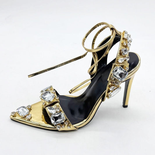 Ankle Strap with Rhinestone Stiletto Sandals