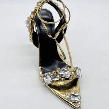 Ankle Strap with Rhinestone Stiletto Sandals
