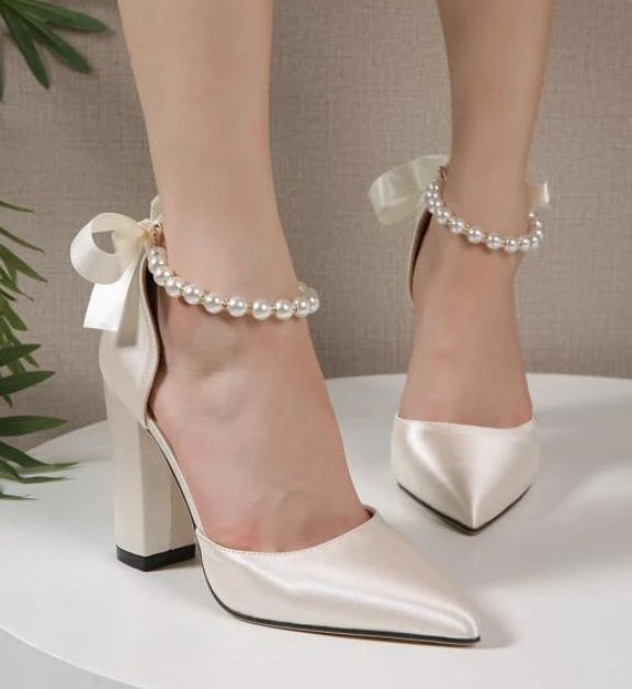 Pearl Straps Pumps Women Wedding Shoes